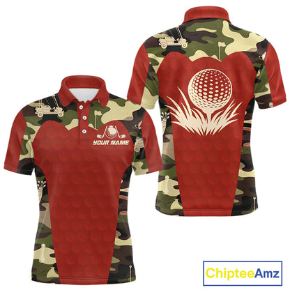 Red Camo Mens Golf Polo Shirts Custom Golf Outfit For Mens, Team Golf Shirts NBT633
