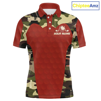 Red Camo Mens Golf Polo Shirts Custom Golf Outfit For Mens, Team Golf Shirts NBT633
