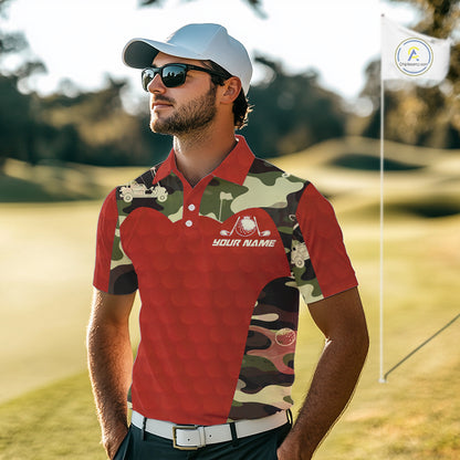 Red Camo Mens Golf Polo Shirts Custom Golf Outfit For Mens, Team Golf Shirts NBT633