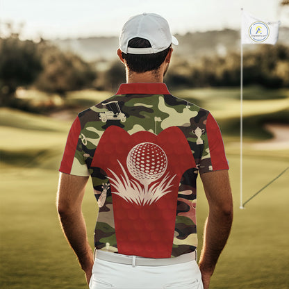 Red Camo Mens Golf Polo Shirts Custom Golf Outfit For Mens, Team Golf Shirts NBT633