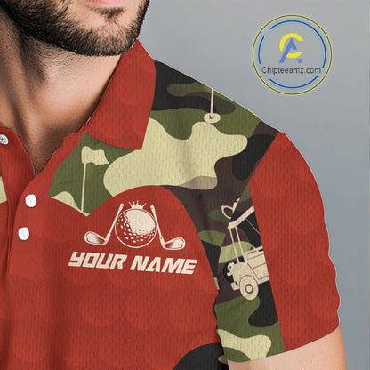 Red Camo Mens Golf Polo Shirts Custom Golf Outfit For Mens, Team Golf Shirts NBT633