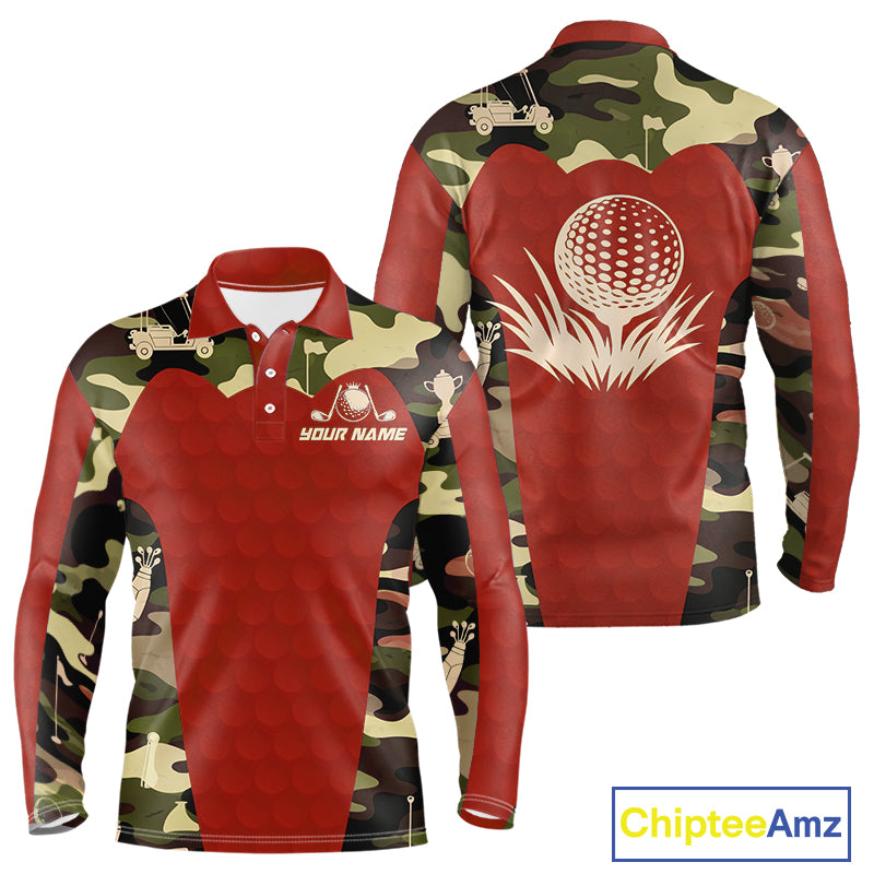 Red Camo Mens Golf Polo Shirts Custom Golf Outfit For Mens, Team Golf Shirts NBT633