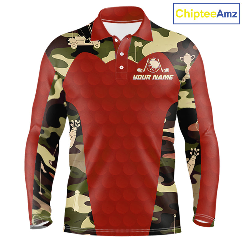 Red Camo Mens Golf Polo Shirts Custom Golf Outfit For Mens, Team Golf Shirts NBT633