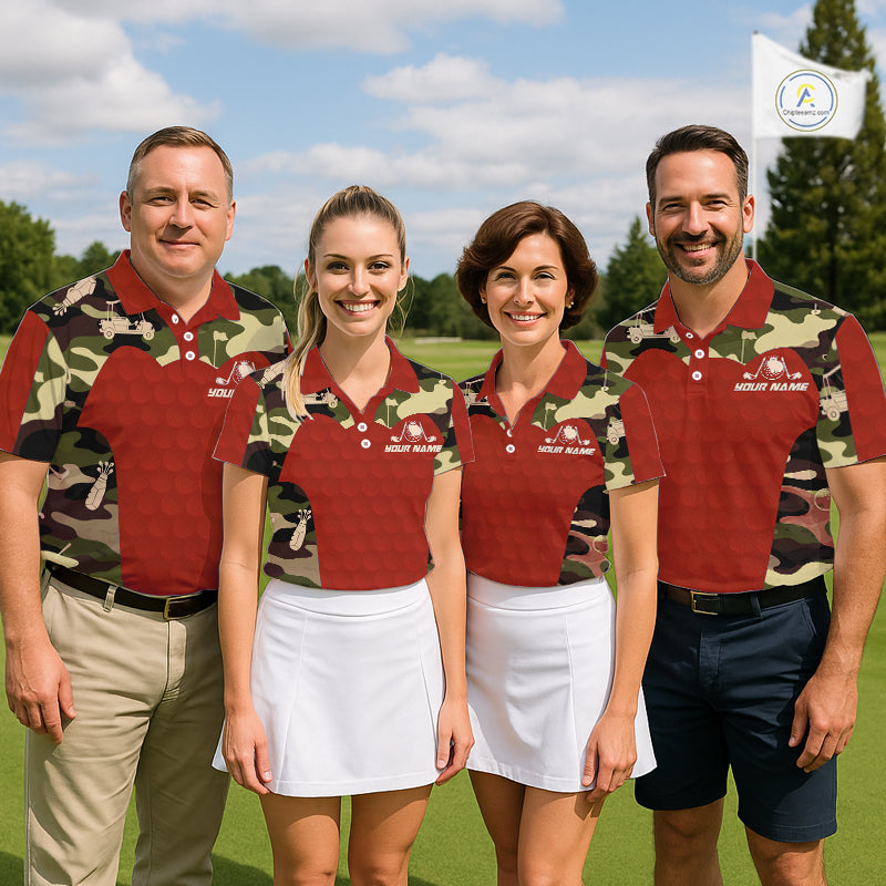 Red Camo Mens Golf Polo Shirts Custom Golf Outfit For Mens, Team Golf Shirts NBT633