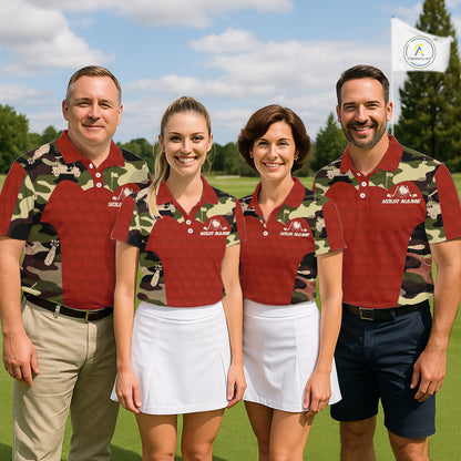 Red Camo Mens Golf Polo Shirts Custom Golf Outfit For Mens, Team Golf Shirts NBT633