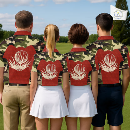Red Camo Mens Golf Polo Shirts Custom Golf Outfit For Mens, Team Golf Shirts NBT633