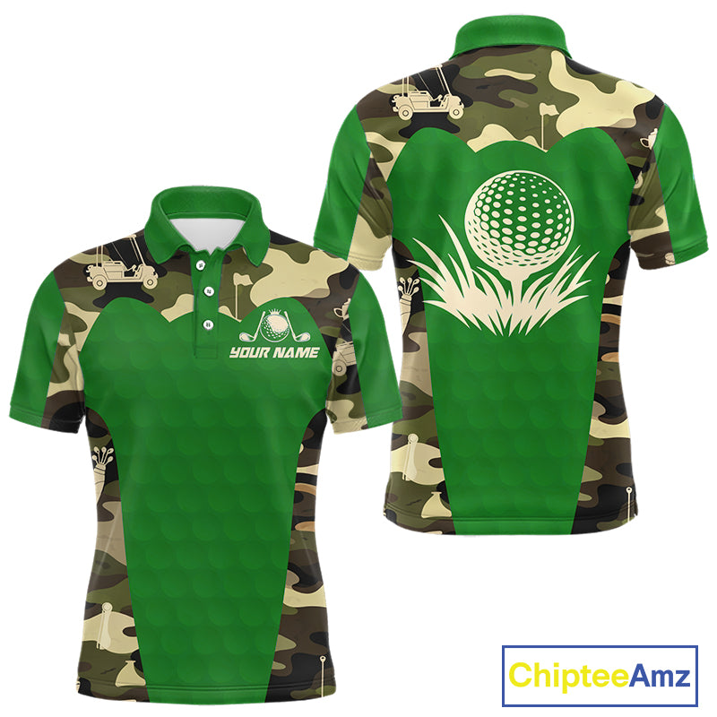 Green Camo Mens Golf Polo Shirts Custom Golf Outfit For Mens, Team Golf Shirts NBT634