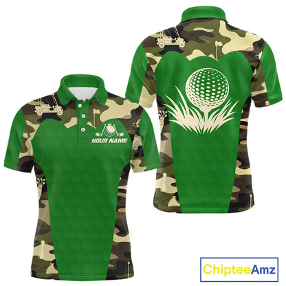 Green Camo Mens Golf Polo Shirts Custom Golf Outfit For Mens, Team Golf Shirts NBT634