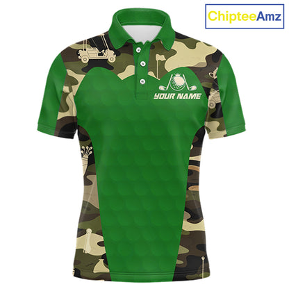 Green Camo Mens Golf Polo Shirts Custom Golf Outfit For Mens, Team Golf Shirts NBT634