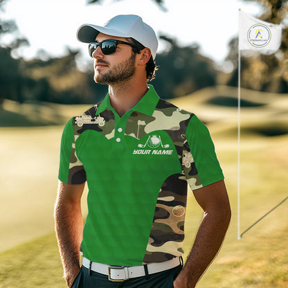 Green Camo Mens Golf Polo Shirts Custom Golf Outfit For Mens, Team Golf Shirts NBT634