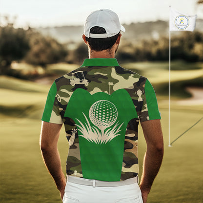 Green Camo Mens Golf Polo Shirts Custom Golf Outfit For Mens, Team Golf Shirts NBT634