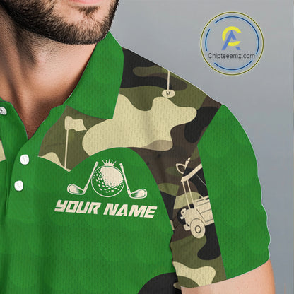 Green Camo Mens Golf Polo Shirts Custom Golf Outfit For Mens, Team Golf Shirts NBT634