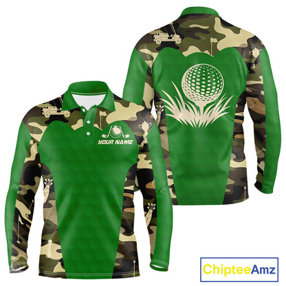 Green Camo Mens Golf Polo Shirts Custom Golf Outfit For Mens, Team Golf Shirts NBT634
