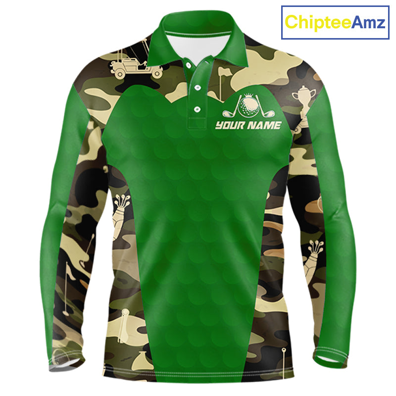 Green Camo Mens Golf Polo Shirts Custom Golf Outfit For Mens, Team Golf Shirts NBT634