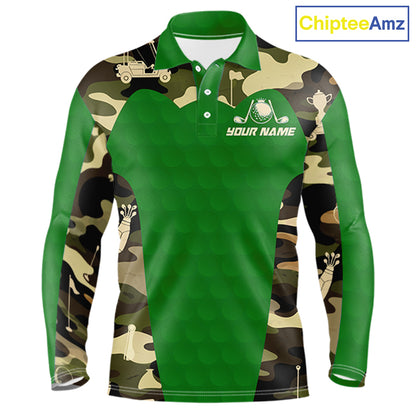 Green Camo Mens Golf Polo Shirts Custom Golf Outfit For Mens, Team Golf Shirts NBT634