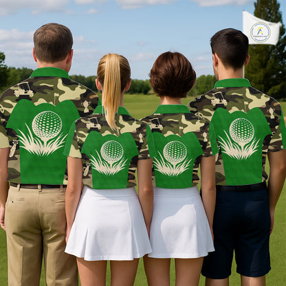 Green Camo Mens Golf Polo Shirts Custom Golf Outfit For Mens, Team Golf Shirts NBT634