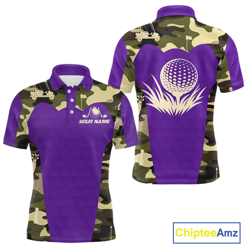 Purple Camo Mens Golf Polo Shirts Custom Golf Outfit For Mens, Team Golf Shirts NBT635