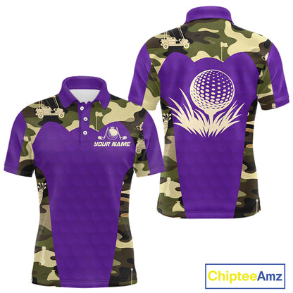 Purple Camo Mens Golf Polo Shirts Custom Golf Outfit For Mens, Team Golf Shirts NBT635