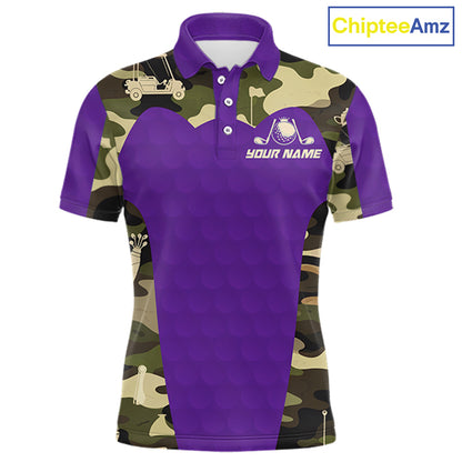 Purple Camo Mens Golf Polo Shirts Custom Golf Outfit For Mens, Team Golf Shirts NBT635