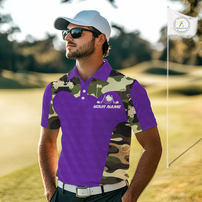 Purple Camo Mens Golf Polo Shirts Custom Golf Outfit For Mens, Team Golf Shirts NBT635