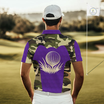Purple Camo Mens Golf Polo Shirts Custom Golf Outfit For Mens, Team Golf Shirts NBT635