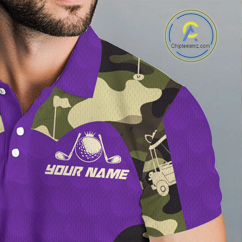 Purple Camo Mens Golf Polo Shirts Custom Golf Outfit For Mens, Team Golf Shirts NBT635