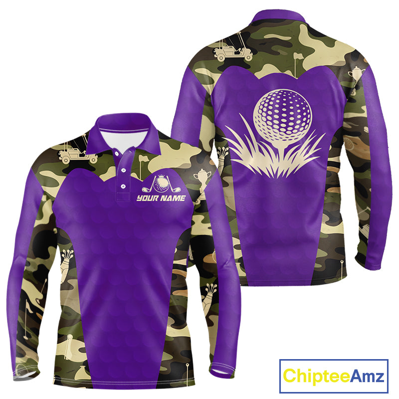 Purple Camo Mens Golf Polo Shirts Custom Golf Outfit For Mens, Team Golf Shirts NBT635