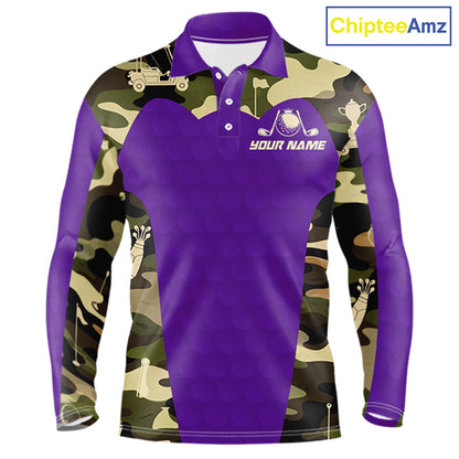 Purple Camo Mens Golf Polo Shirts Custom Golf Outfit For Mens, Team Golf Shirts NBT635