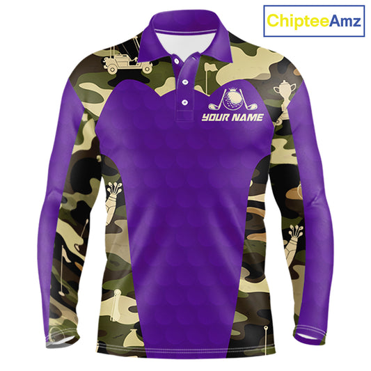 Purple Camo Mens Golf Polo Shirts Custom Golf Outfit For Mens, Team Golf Shirts NBT635
