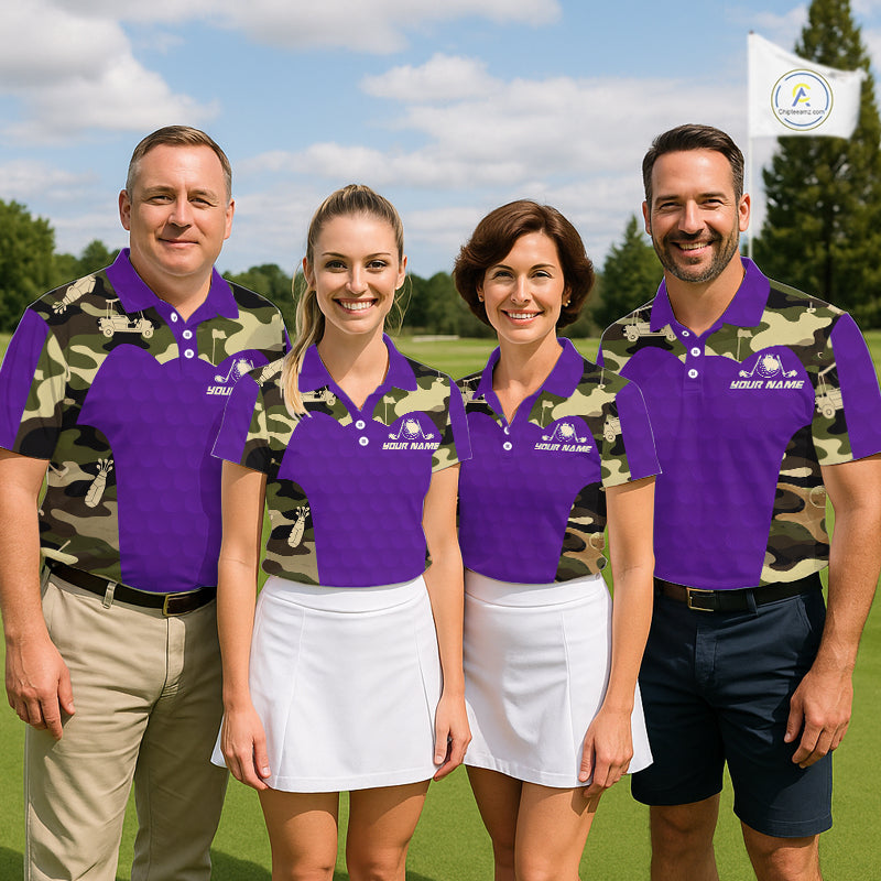 Purple Camo Mens Golf Polo Shirts Custom Golf Outfit For Mens, Team Golf Shirts NBT635