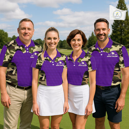 Purple Camo Mens Golf Polo Shirts Custom Golf Outfit For Mens, Team Golf Shirts NBT635