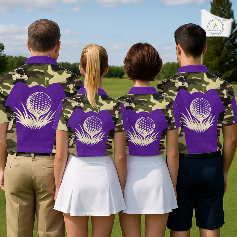 Purple Camo Mens Golf Polo Shirts Custom Golf Outfit For Mens, Team Golf Shirts NBT635