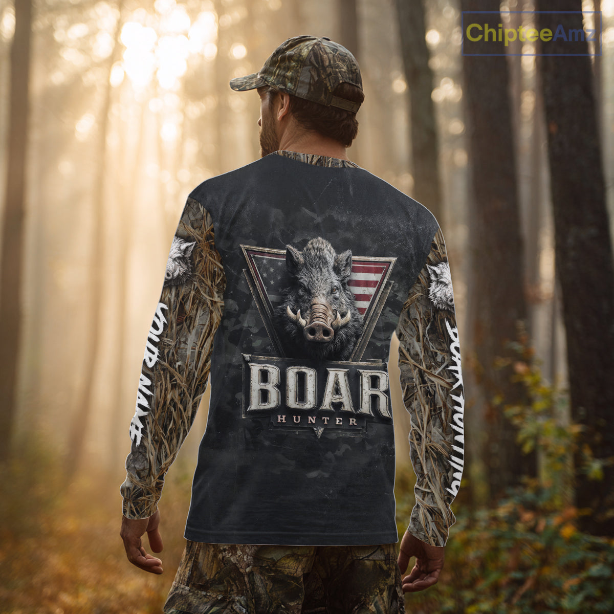 Beautiful Wild Boar Hunting 3D Print Camouflage Shirts with Rifle, Boar Hunting Clothes NBT142