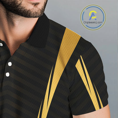 Close-up breathable polyester fabric texture on Custom Skull mens golf polo shirt black gold with custom name
