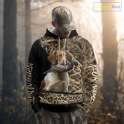 Mallard Duck Hunting Camouflage Shirt With Brittany Dog, Duck Hunting Season NBT156