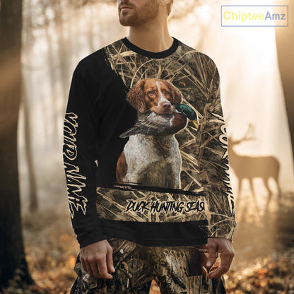 Mallard Duck Hunting Camouflage Shirt With Brittany Dog, Duck Hunting Season NBT156