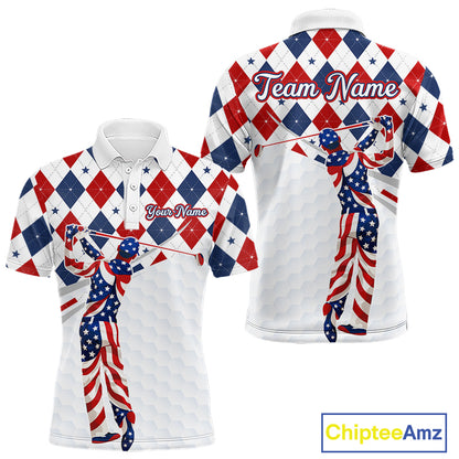 American Flag Golf Polo Shirt For Mens Patriotic White Golf Shirt 4th of July Golf Outfit Golf Gifts NBT520