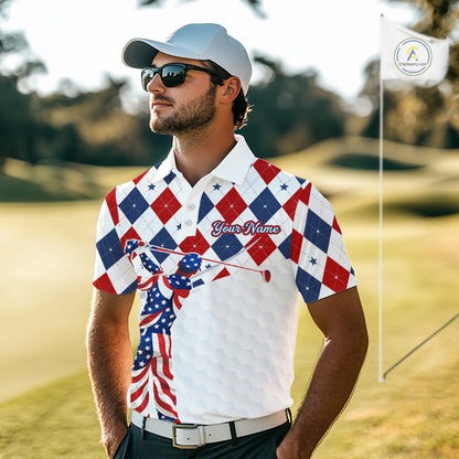 American Flag Golf Polo Shirt For Mens Patriotic White Golf Shirt 4th of July Golf Outfit Golf Gifts NBT520