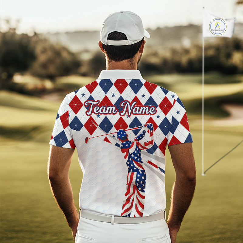 American Flag Golf Polo Shirt For Mens Patriotic White Golf Shirt 4th of July Golf Outfit Golf Gifts NBT520