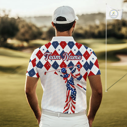 American Flag Golf Polo Shirt For Mens Patriotic White Golf Shirt 4th of July Golf Outfit Golf Gifts NBT520