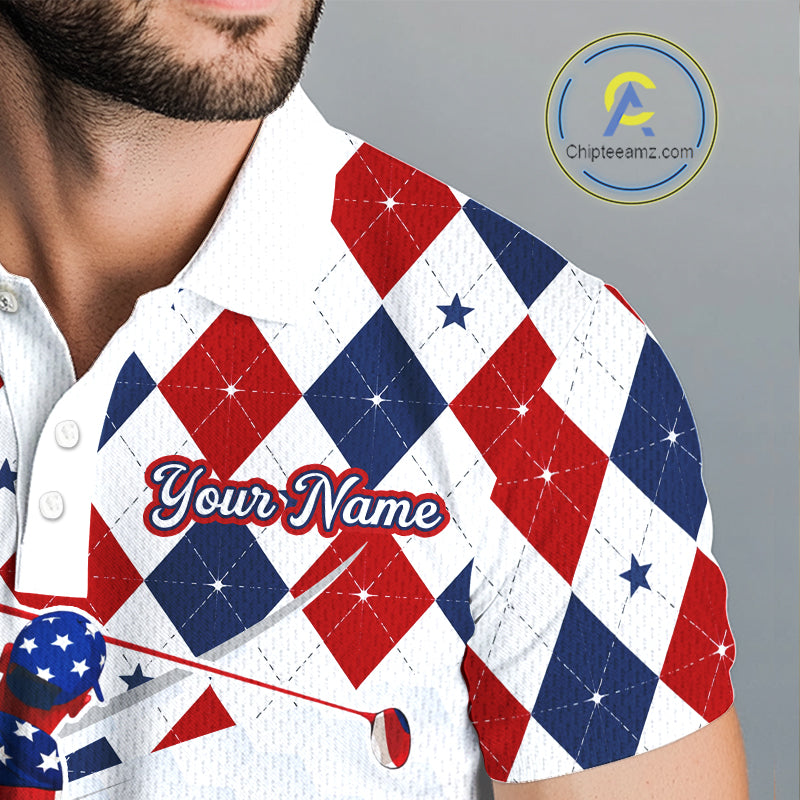 American Flag Golf Polo Shirt For Mens Patriotic White Golf Shirt 4th of July Golf Outfit Golf Gifts NBT520
