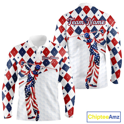 American Flag Golf Polo Shirt For Mens Patriotic White Golf Shirt 4th of July Golf Outfit Golf Gifts NBT520