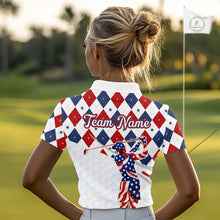 Load image into Gallery viewer, American Flag Golf Polo Shirt For Womens Patriotic White Golf Shirt 4th of July Golf Outfit Golf Gifts NBT520