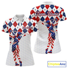 Load image into Gallery viewer, American Flag Golf Polo Shirt For Womens Patriotic White Golf Shirt 4th of July Golf Outfit Golf Gifts NBT520