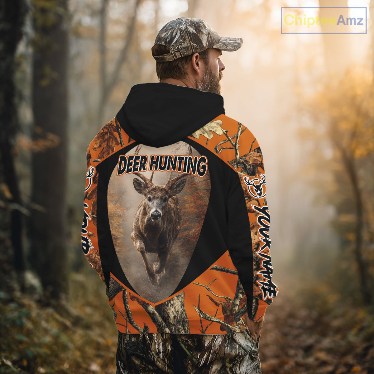 Deer Hunting Shirt Orange Camouflage Hoodie, Long Sleeve Custom Name For Men NBT245