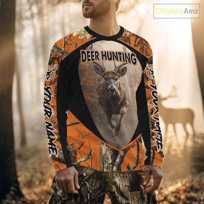 Deer Hunting Shirt Orange Camouflage Hoodie, Long Sleeve Custom Name For Men NBT245