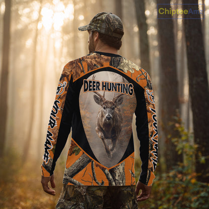 Deer Hunting Shirt Orange Camouflage Hoodie, Long Sleeve Custom Name For Men NBT245