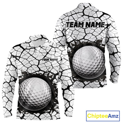 Golf Ball Breaking Polo Shirt, Black And White Cracking Pattern Polo Shirt, Best Golf Gift For Men NBT542