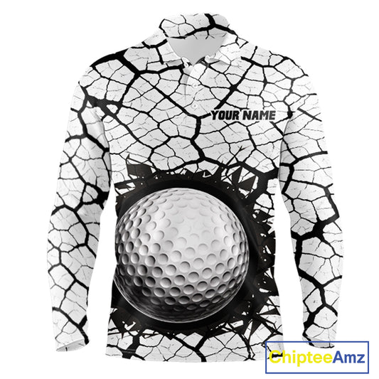Golf Ball Breaking Polo Shirt, Black And White Cracking Pattern Polo Shirt, Best Golf Gift For Men NBT542