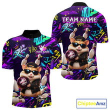 Load image into Gallery viewer, Front and back view of custom funny hamster purple graffiti bowling team 1/4 quarter zip shirt with personalized name